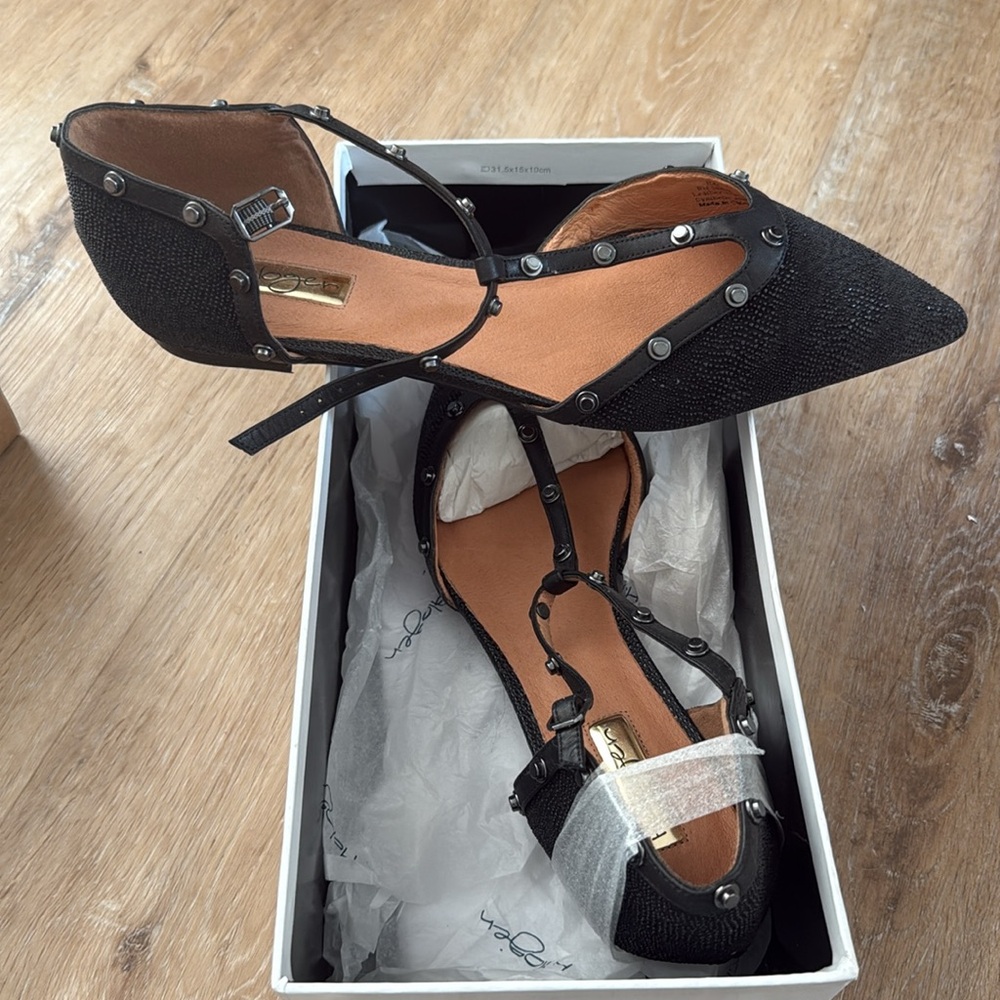 New in box! Black Halogen T-strap Flats